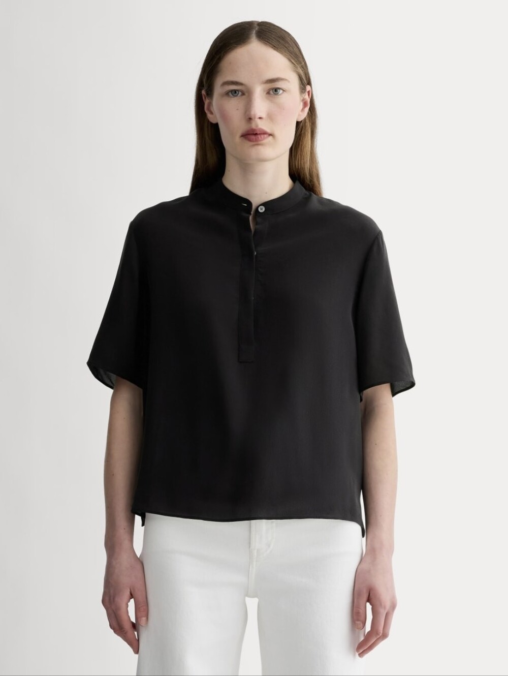 Everlane Womens Black Poplin Washable Silk Blouse Top - Size Medium